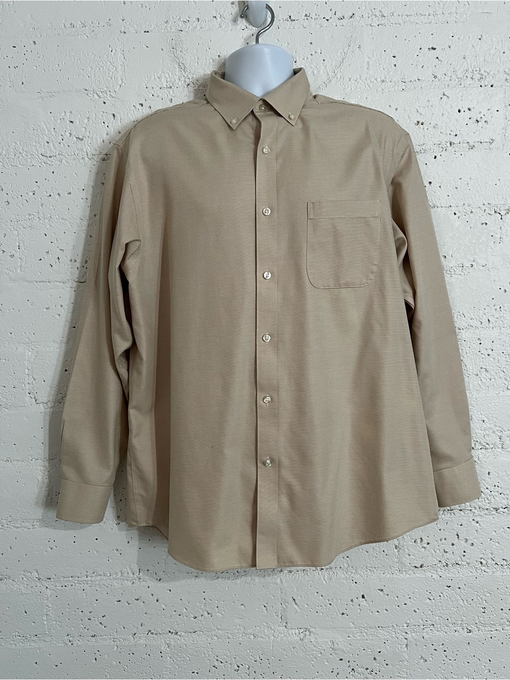 Gold Label Roundtree Yorke Button Down Shirt L Tan Non Iron Perfect Performance